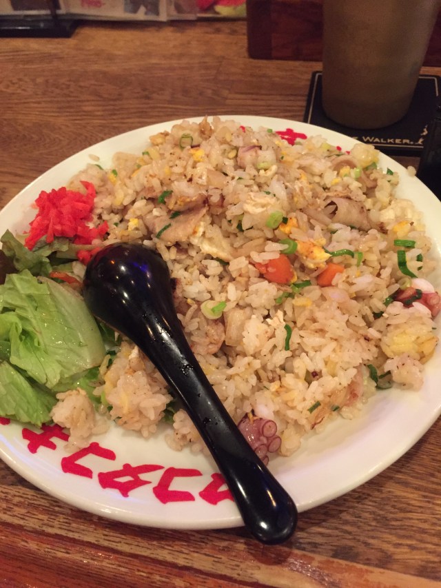 rice-egg-octopus-bacon-pickled beets-yum