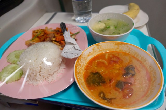 soup, duck curry, chicken vege stir fry, rice 
