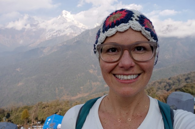 cold selfie in front of hotel