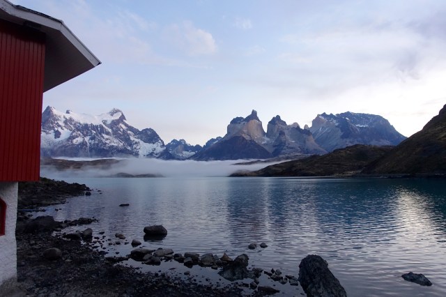 cuernos del paine + torres del paine mountains: view from hotel